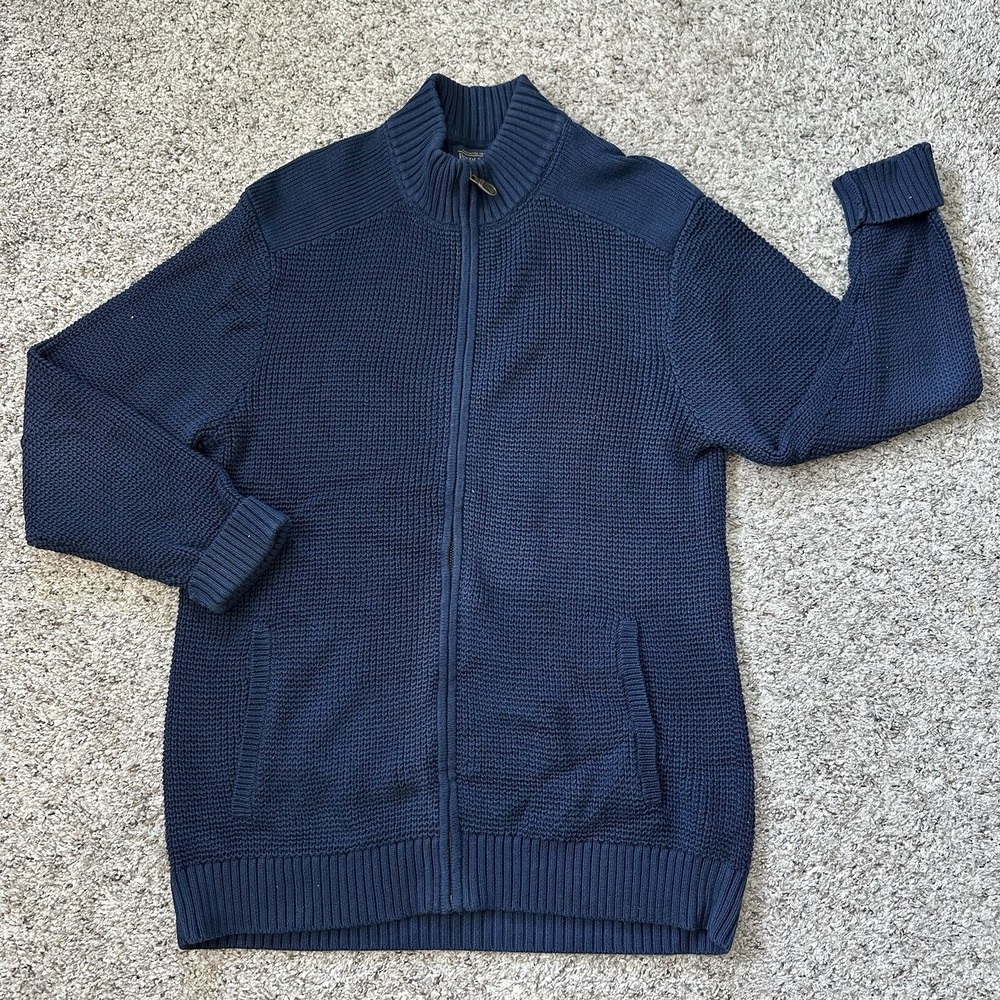 Pendleton Men's Dark Blue Size M Full Zip Cardigan Sweater Roll Up Sleeve